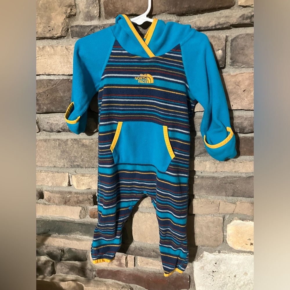 The North Face Kids Blue and Yellow Striped one piece